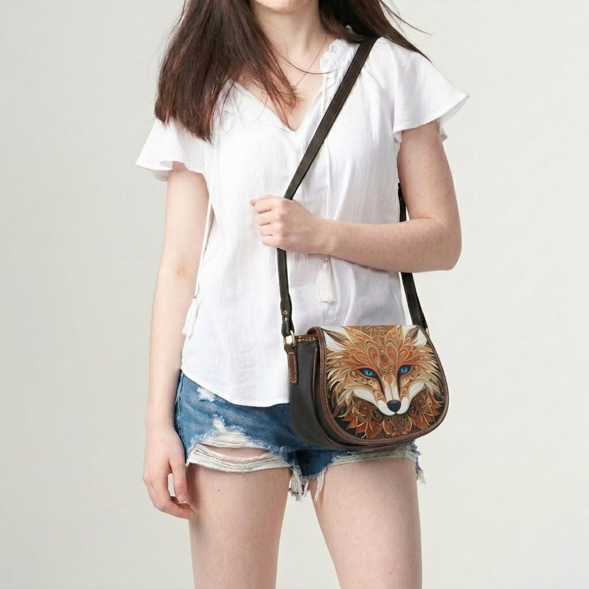 Fox Crossbodytas met Zadelvorm, Sierklep en Verstelbare Riem