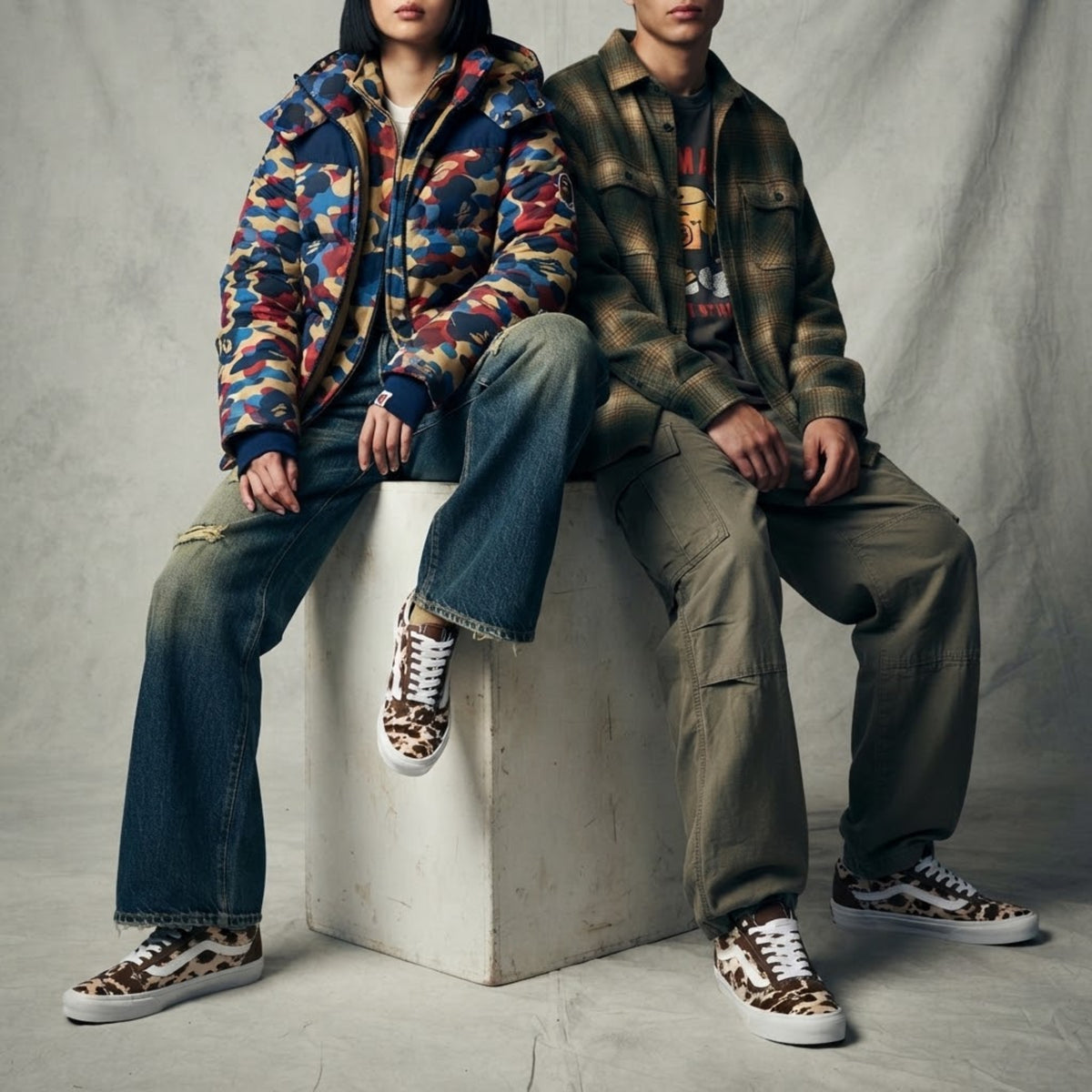 Sneakers stampa mucca, sneakers basse in tela con lacci per uomo e donna