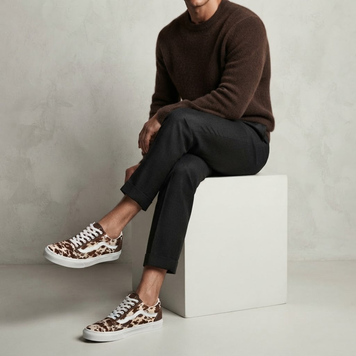 Sneakers stampa mucca, sneakers basse in tela con lacci per uomo e donna
