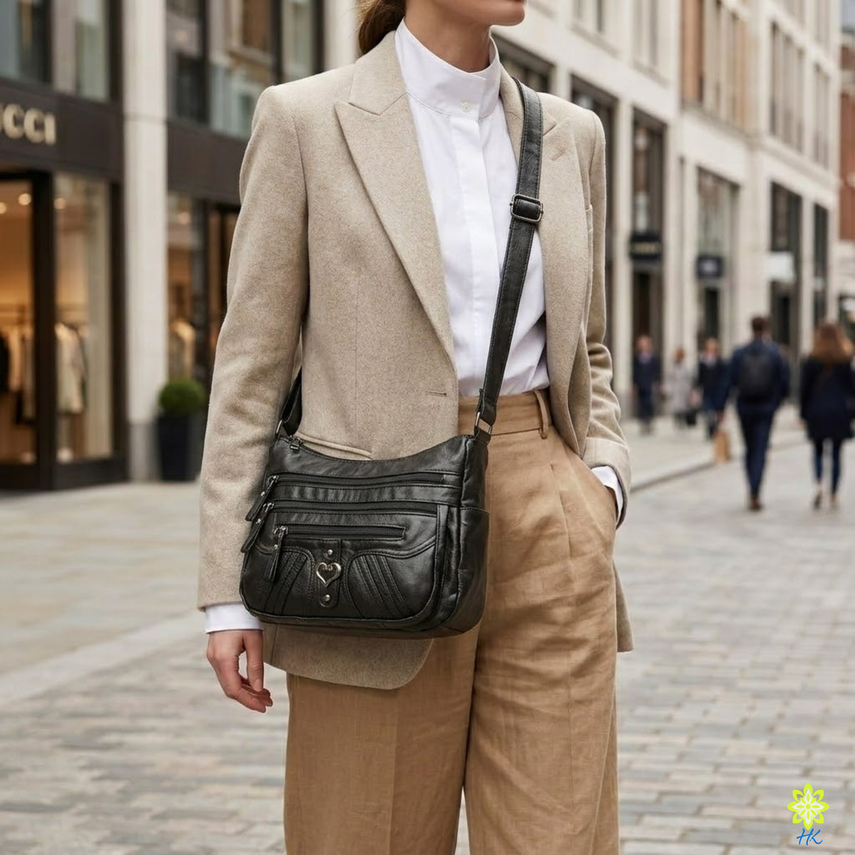 Multi-Pocket-Umhängetasche für Damen, weiches PU-Kunstleder Crossbody