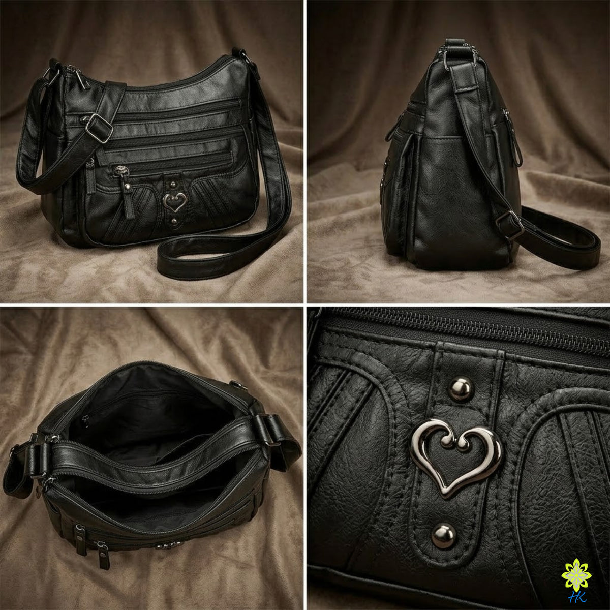 Multi-Pocket-Umhängetasche für Damen, weiches PU-Kunstleder Crossbody