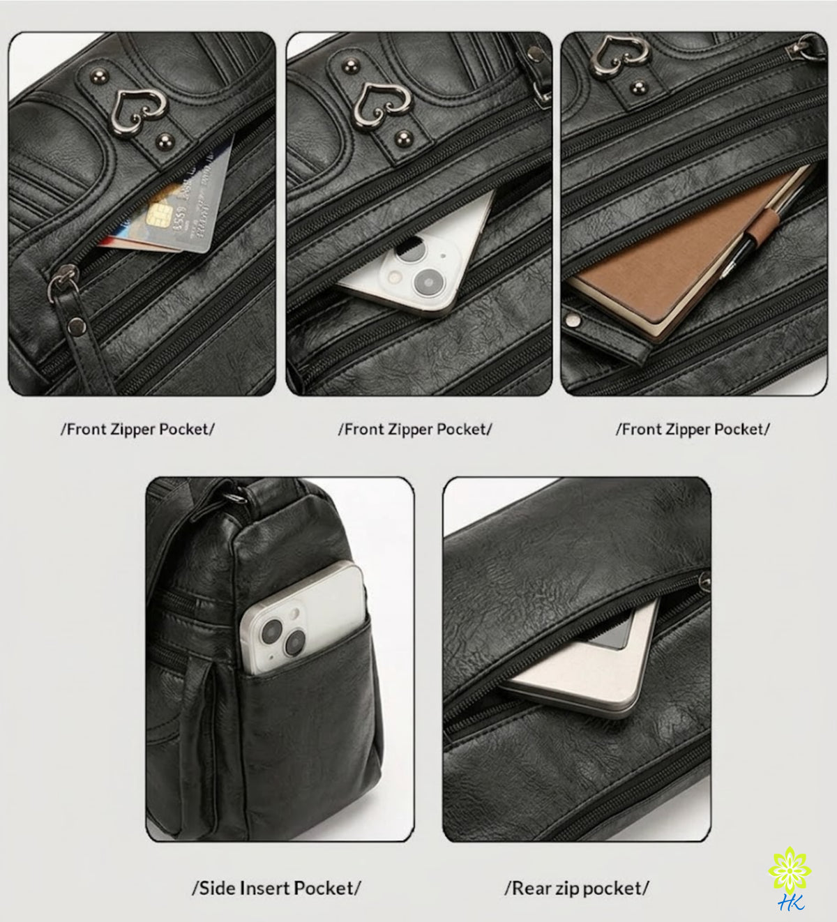 Multi-Pocket-Umhängetasche für Damen, weiches PU-Kunstleder Crossbody