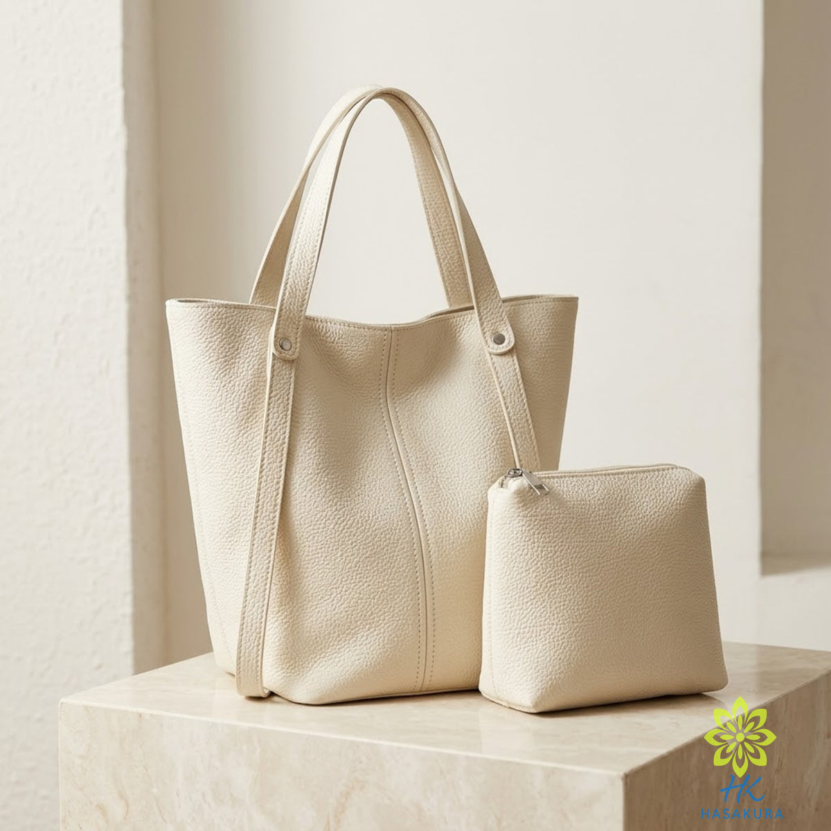 Black Tote Bag with Matching Clutch, PU Leather Bucket Tote Set