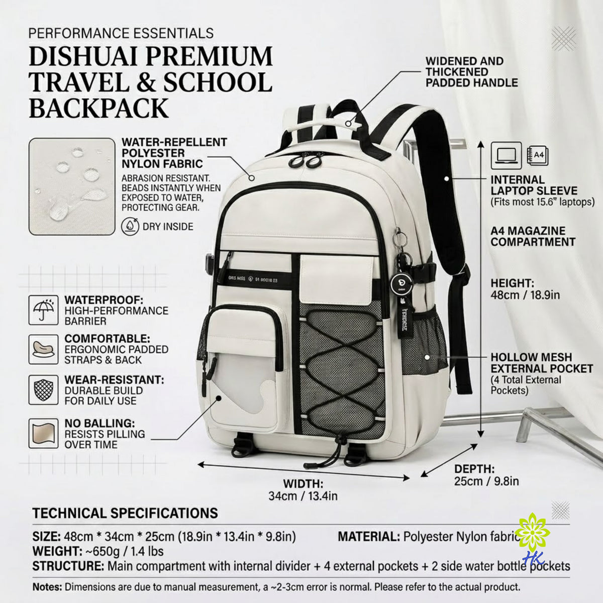 Geräumiger Rucksack für Schule und Reise