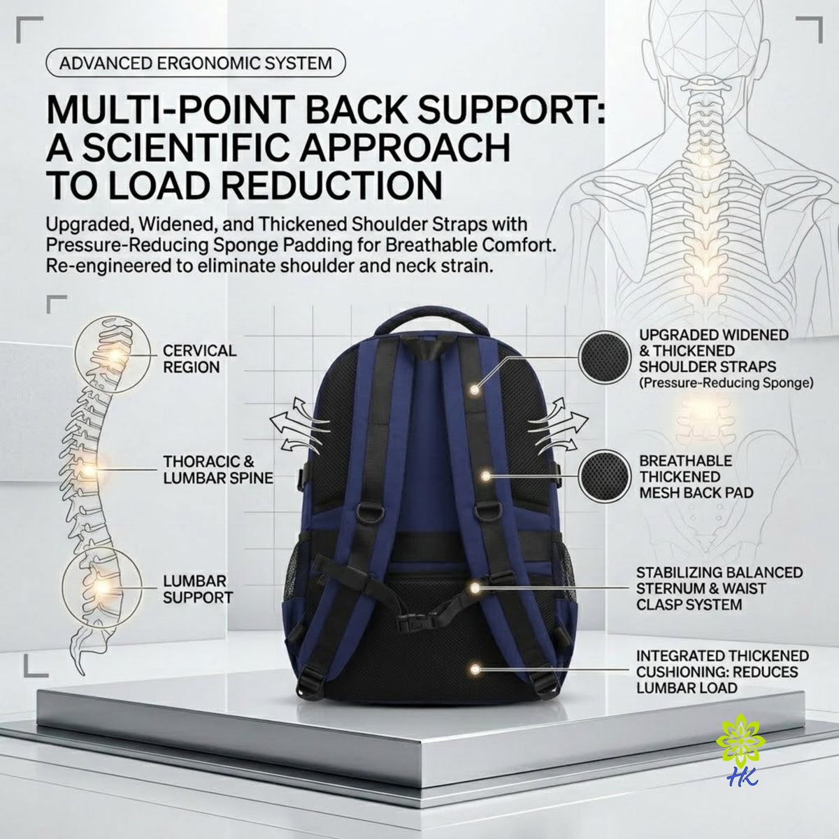 Geräumiger Rucksack für Schule und Reise