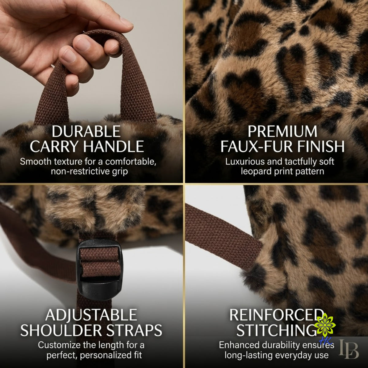 Plüsch-Rucksack mit Leopardenmuster Leichter Tagesrucksack