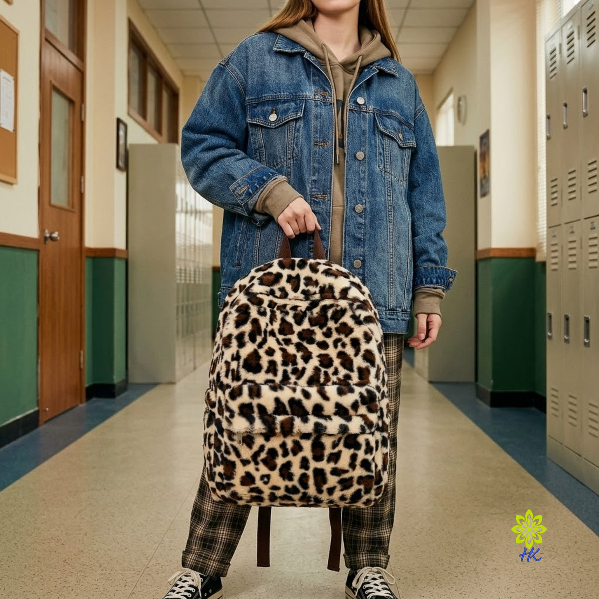 Plüsch-Rucksack mit Leopardenmuster Leichter Tagesrucksack