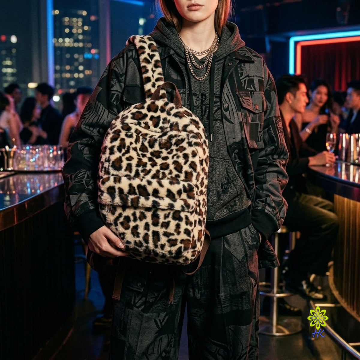 Plüsch-Rucksack mit Leopardenmuster Leichter Tagesrucksack