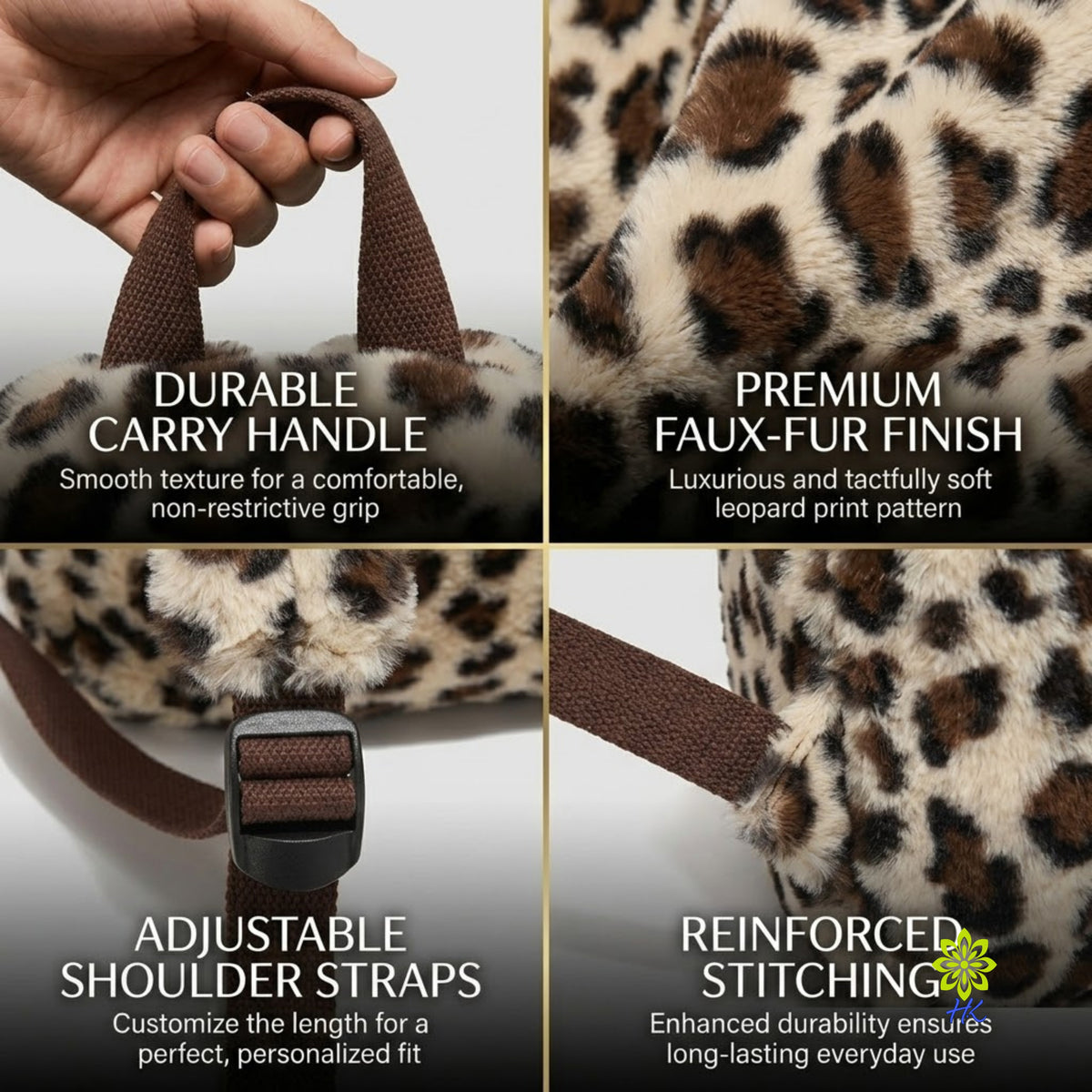 Plüsch-Rucksack mit Leopardenmuster Leichter Tagesrucksack