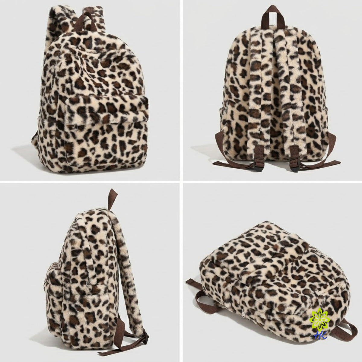 Plüsch-Rucksack mit Leopardenmuster Leichter Tagesrucksack