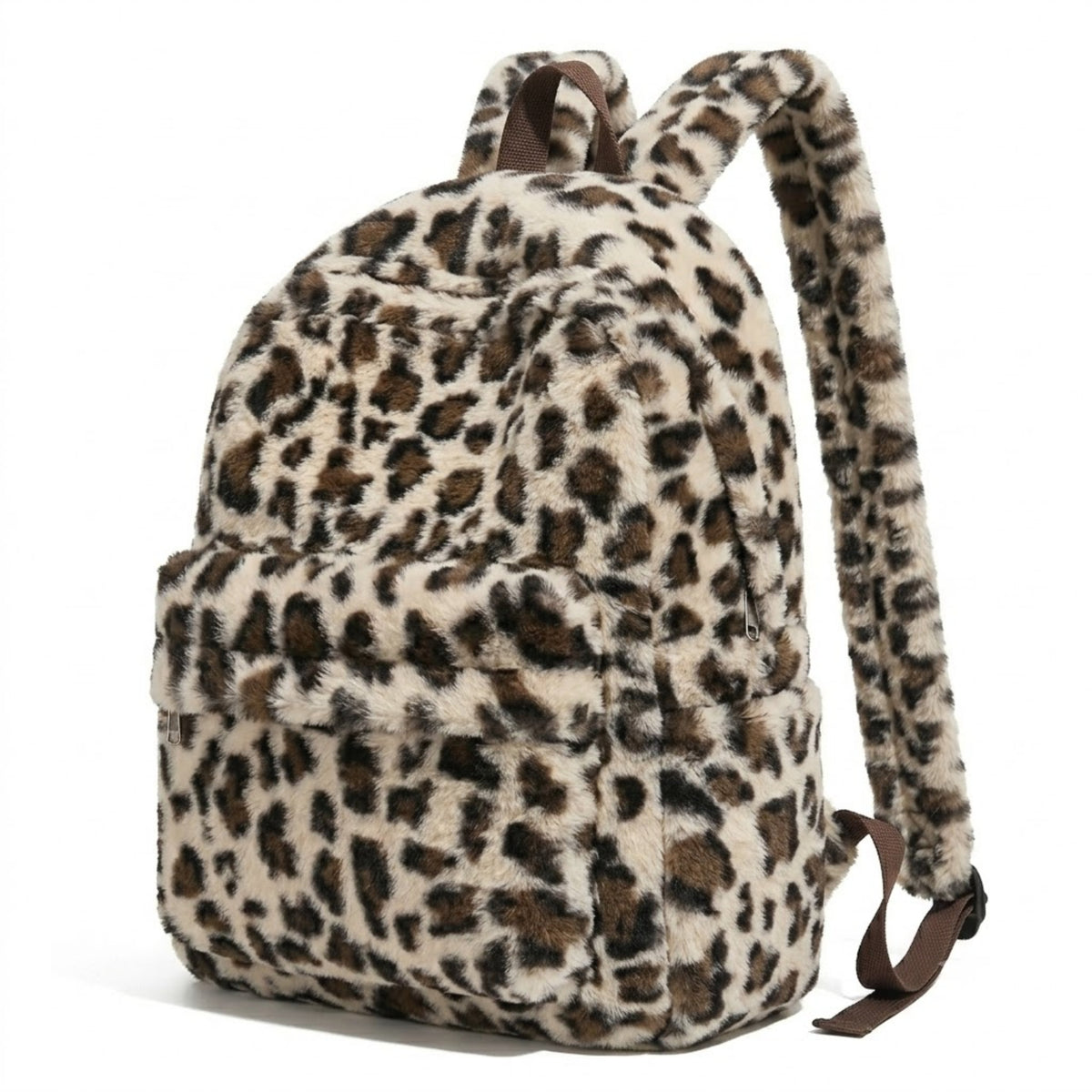 Plüsch-Rucksack mit Leopardenmuster Leichter Tagesrucksack