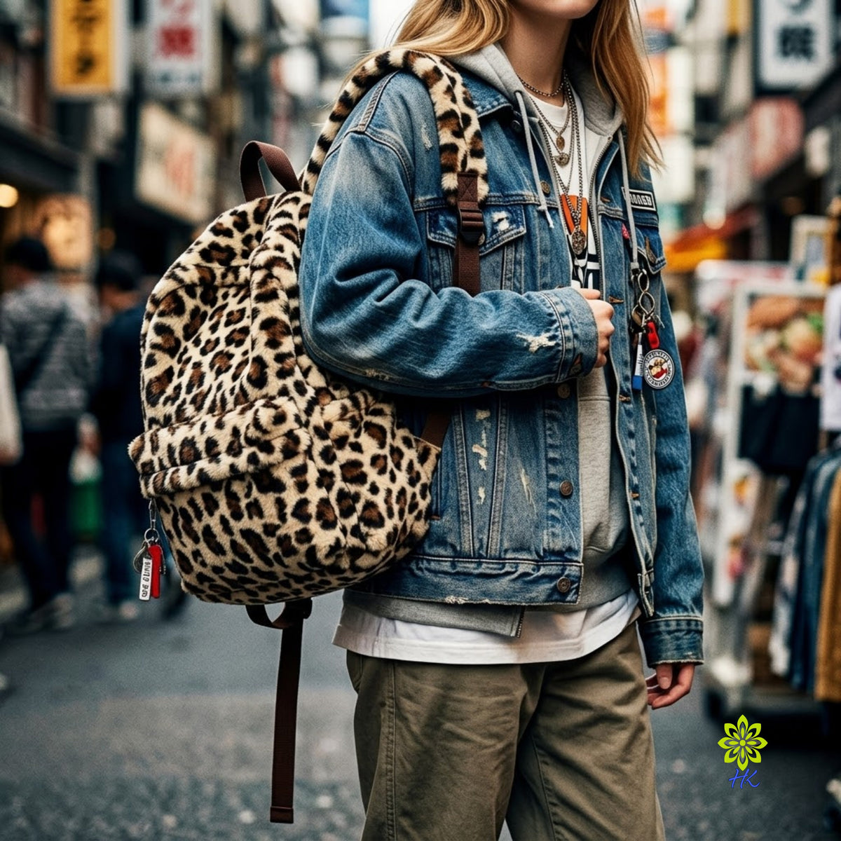 Plüsch-Rucksack mit Leopardenmuster Leichter Tagesrucksack