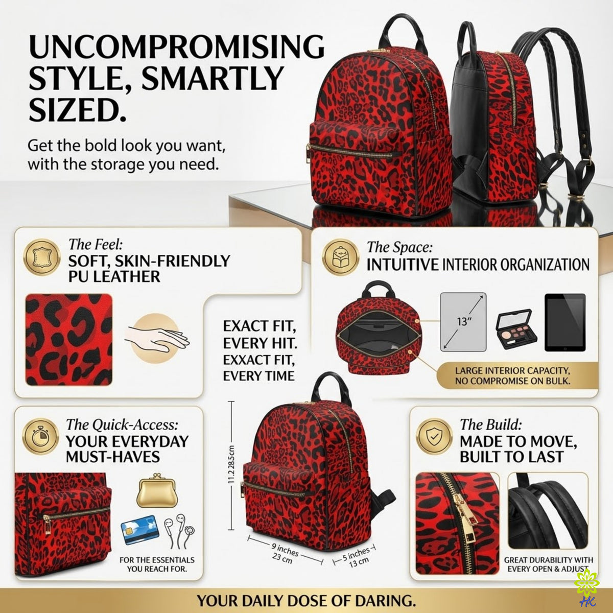 Mini sac à dos en similicuir PU à imprimé léopard rouge
