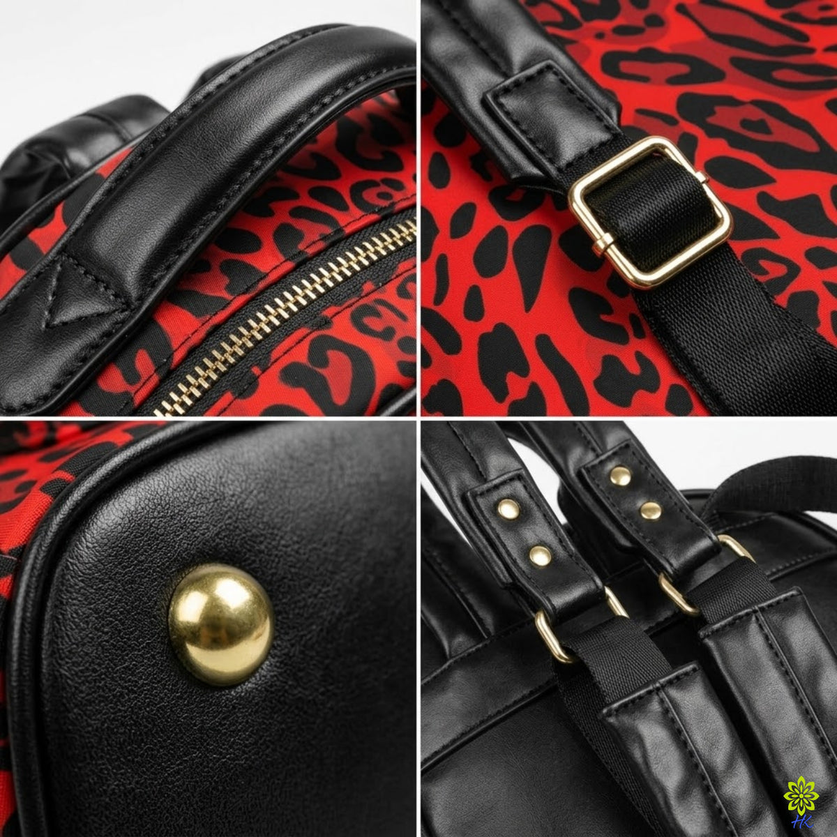 Mini sac à dos en similicuir PU à imprimé léopard rouge