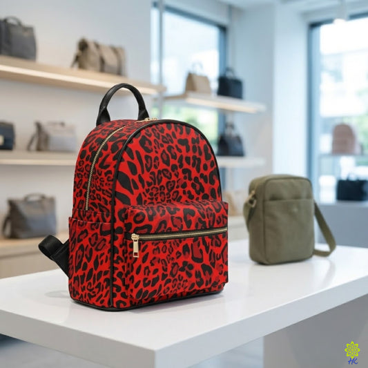 Red Leopard Print Mini Backpack in PU Leather