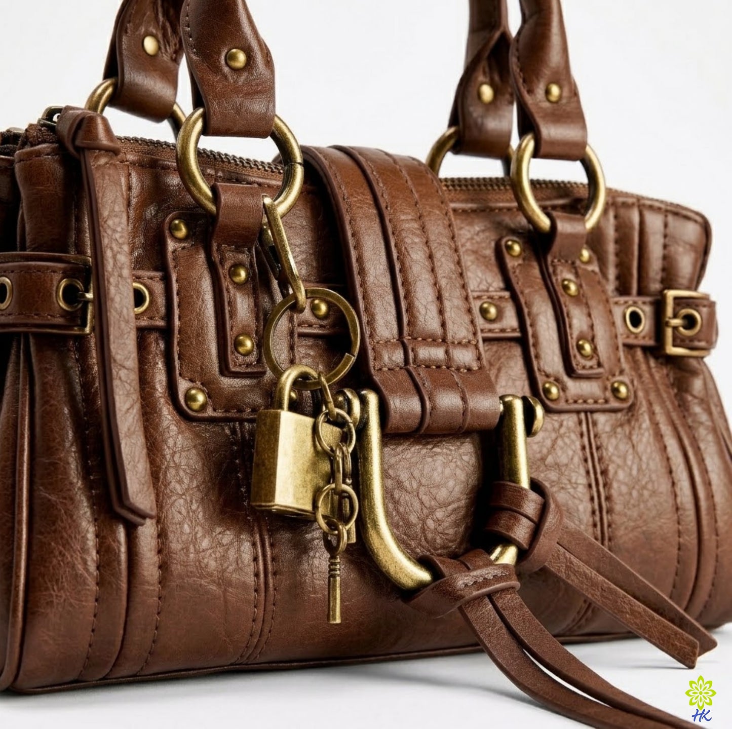 Retro Padlock Satchel Bag – Vintage Faux Leather Crossbody Handbag