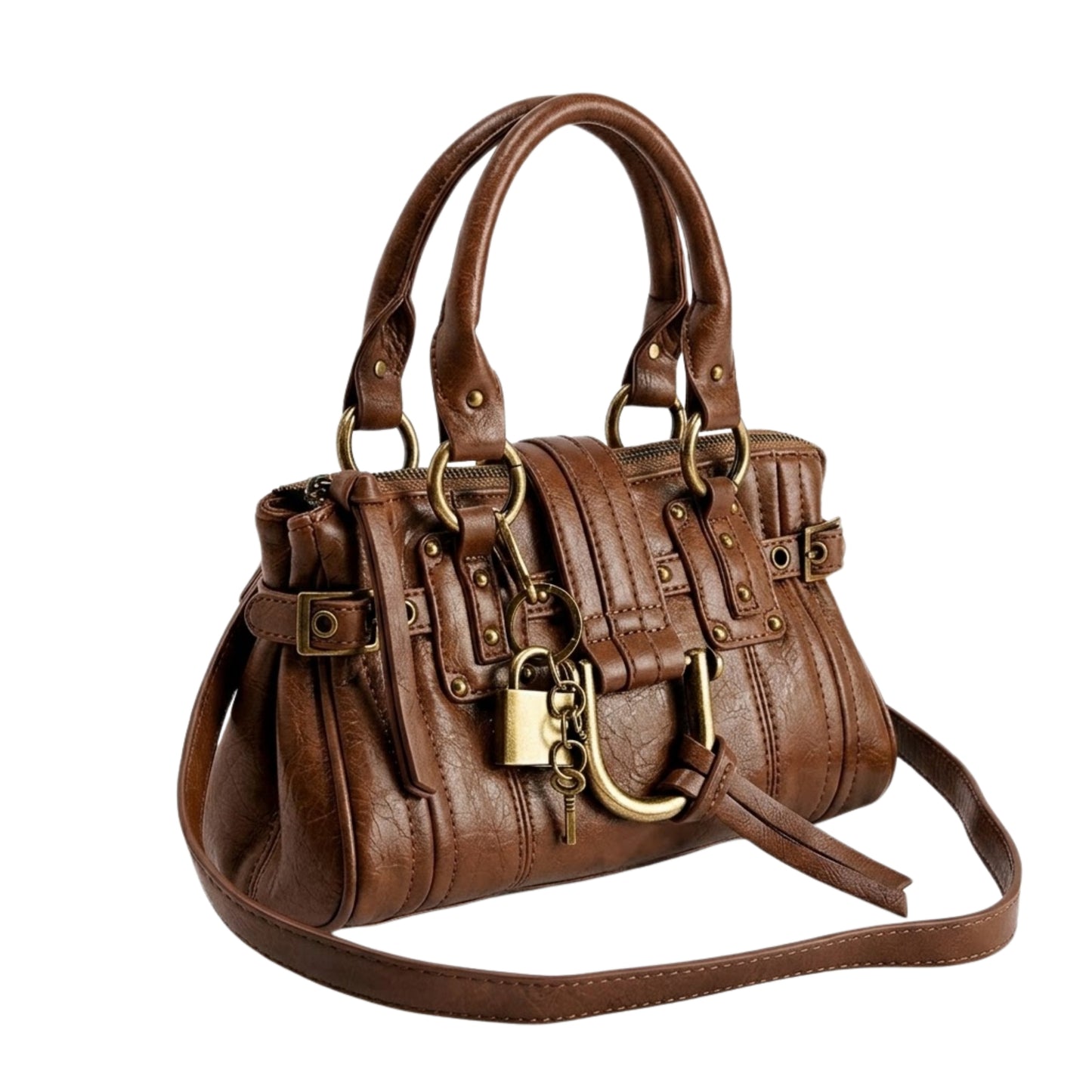 Retro Padlock Satchel Bag – Vintage Faux Leather Crossbody Handbag