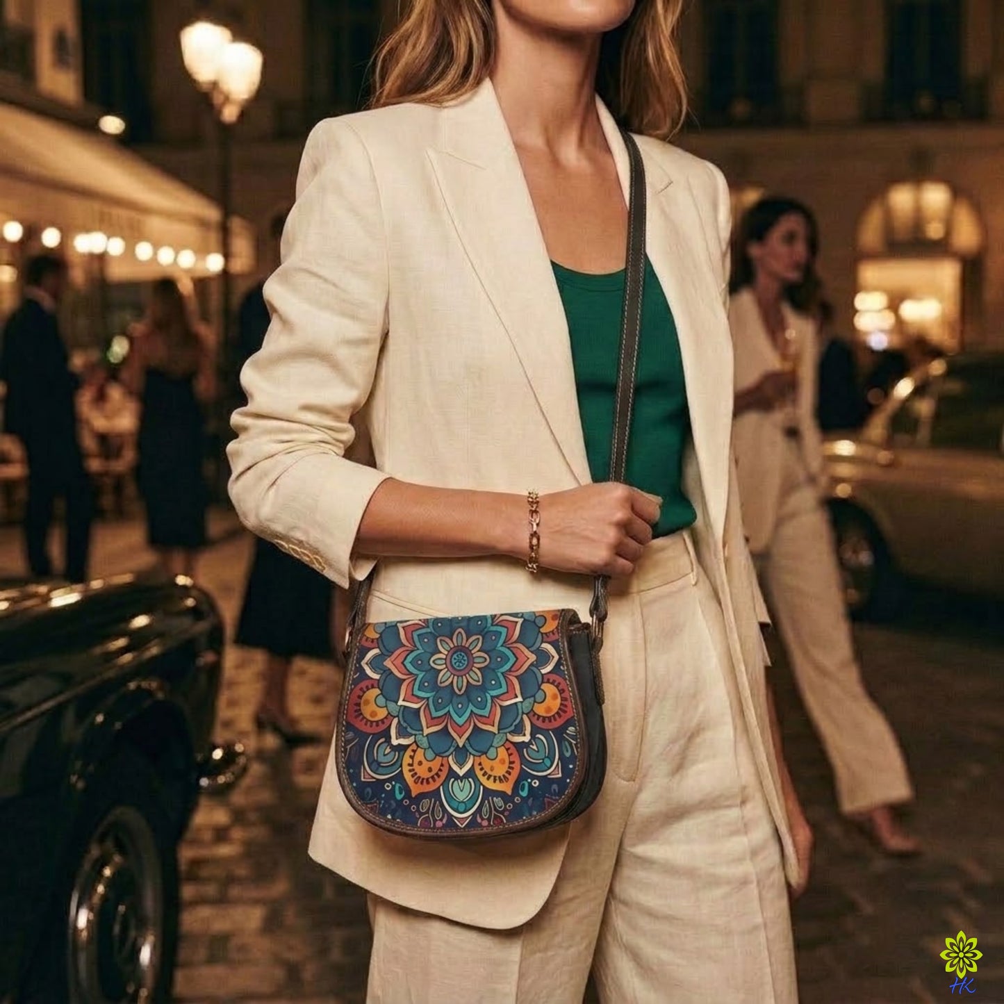 Borsa a tracolla boho a sella in tela con mandala