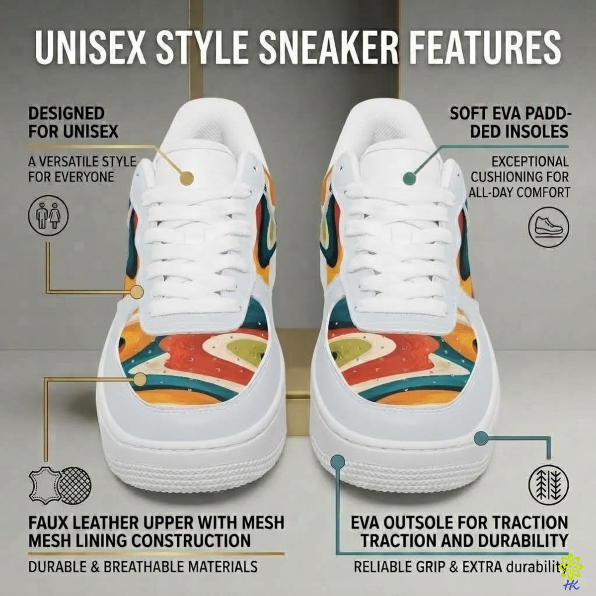 Retro Swirl Sneakers – Unisex Low-Top Lace-Ups