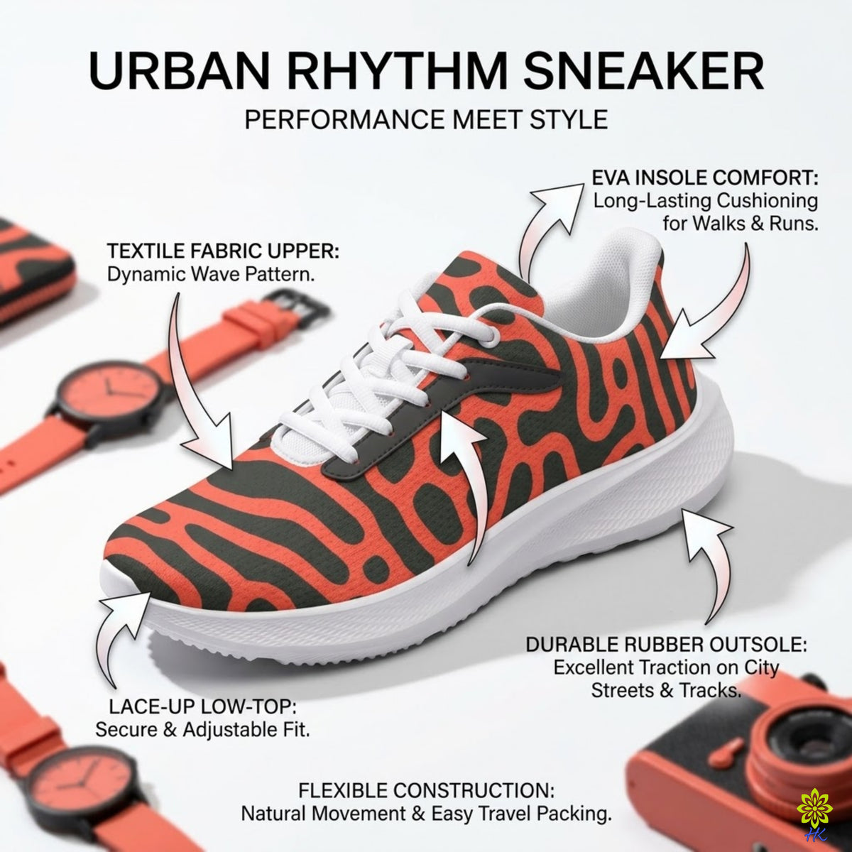 Abstract Wave Cushioned Low-Top Sneakers – Unisex