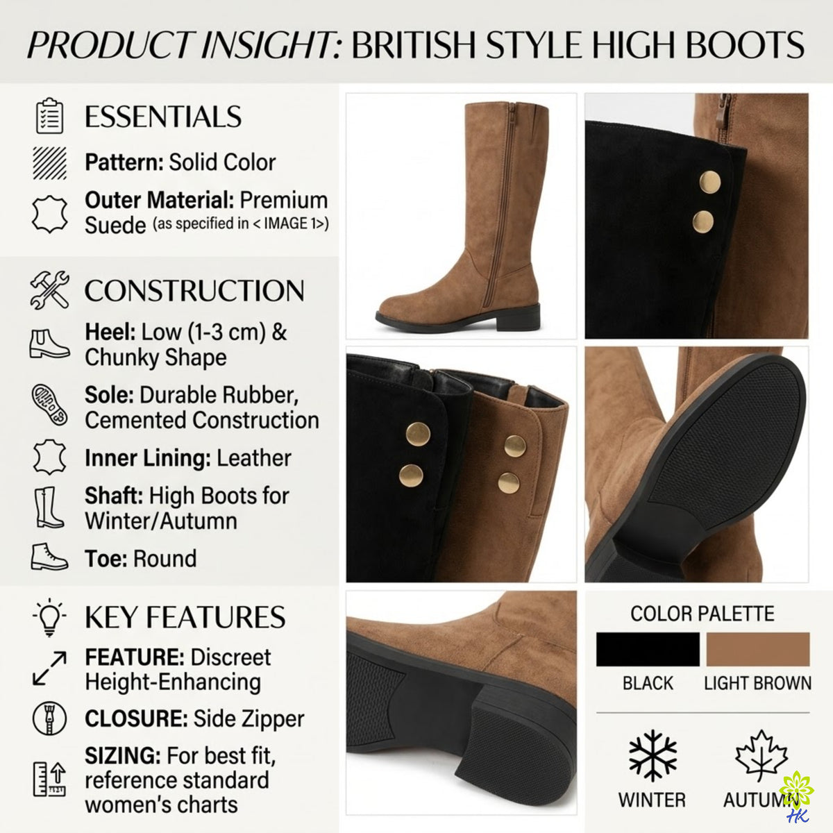 Women’s Suede Tall Boots with Side Zip and Low Block Heel