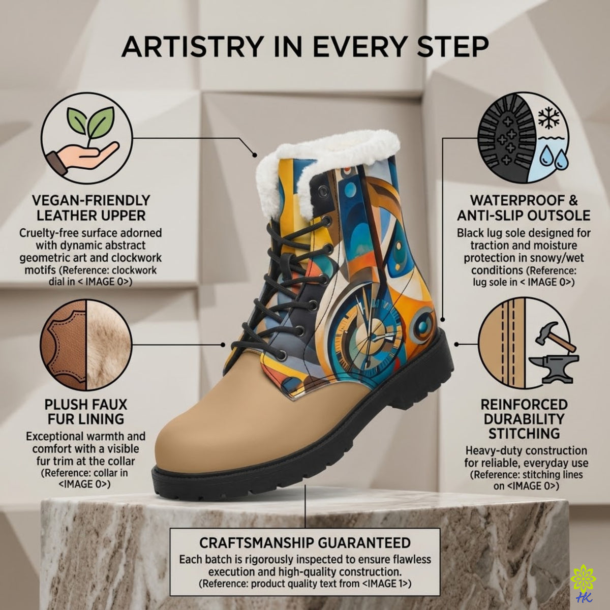 Abstract Print Faux Fur-Lined Lace-Up Winter Boots