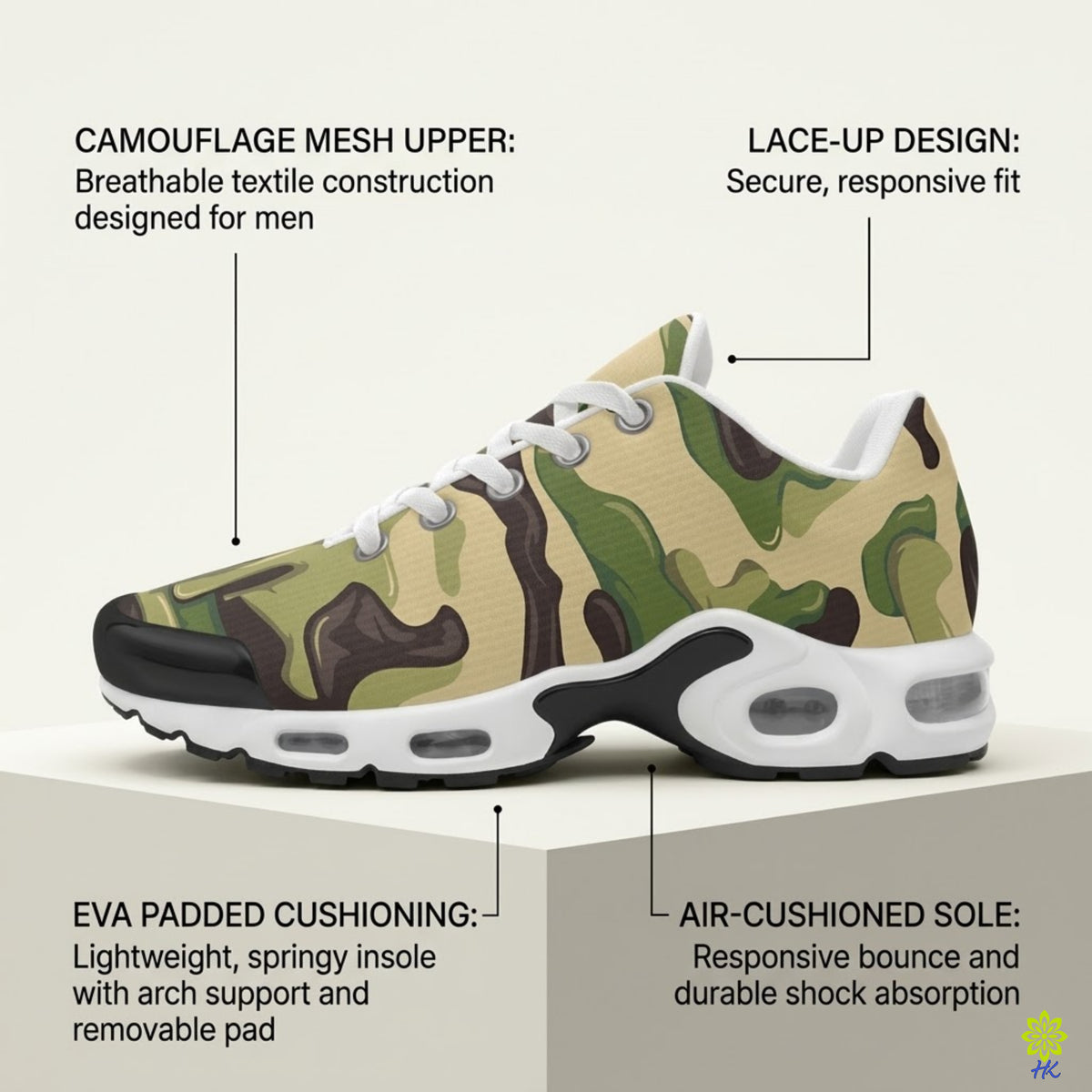 Men’s Camouflage Mesh Sneakers with Cushioned Sole
