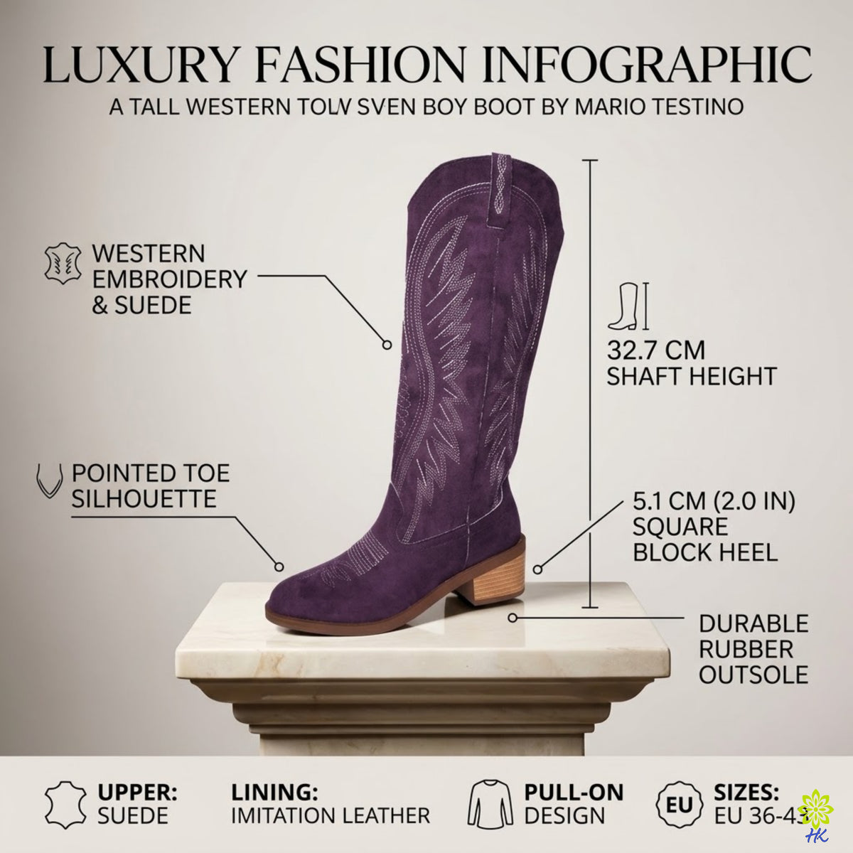 Purple Suede Western Boots with Embroidered Tall Shaft