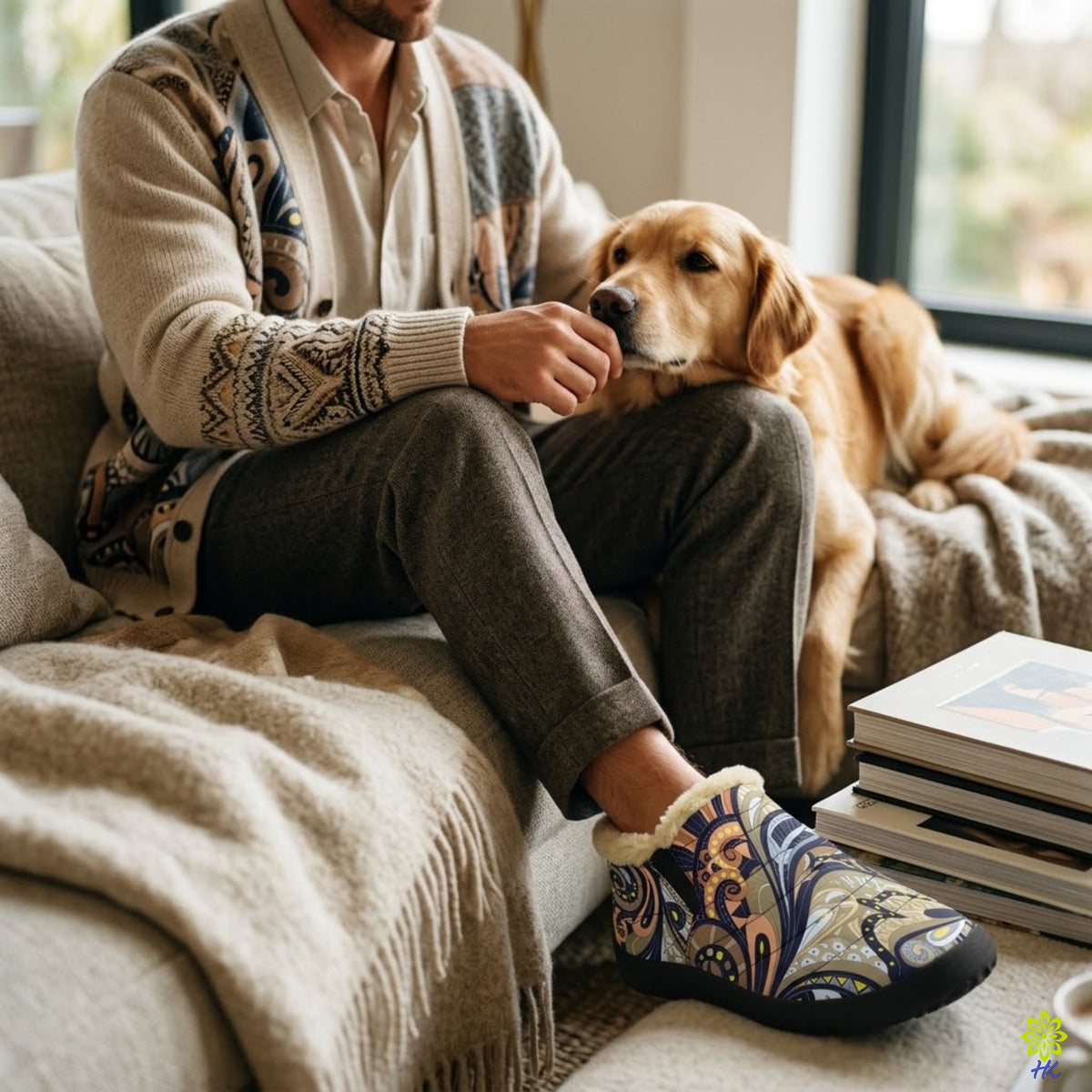 Abstract Paisley Faux Fur Lined Slip-On Slippers