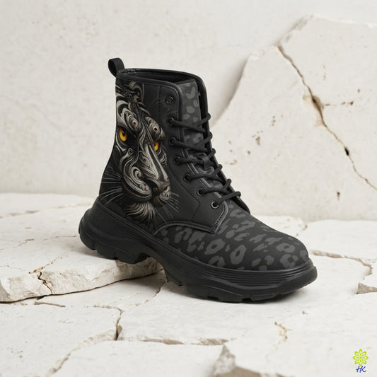 Botas militares chunky para hombre y mujer con tigre, negras
