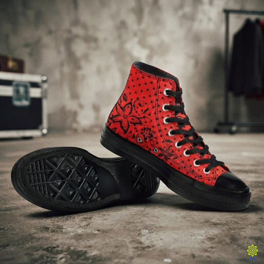 Red Floral Polka Dot Canvas High Top Sneakers