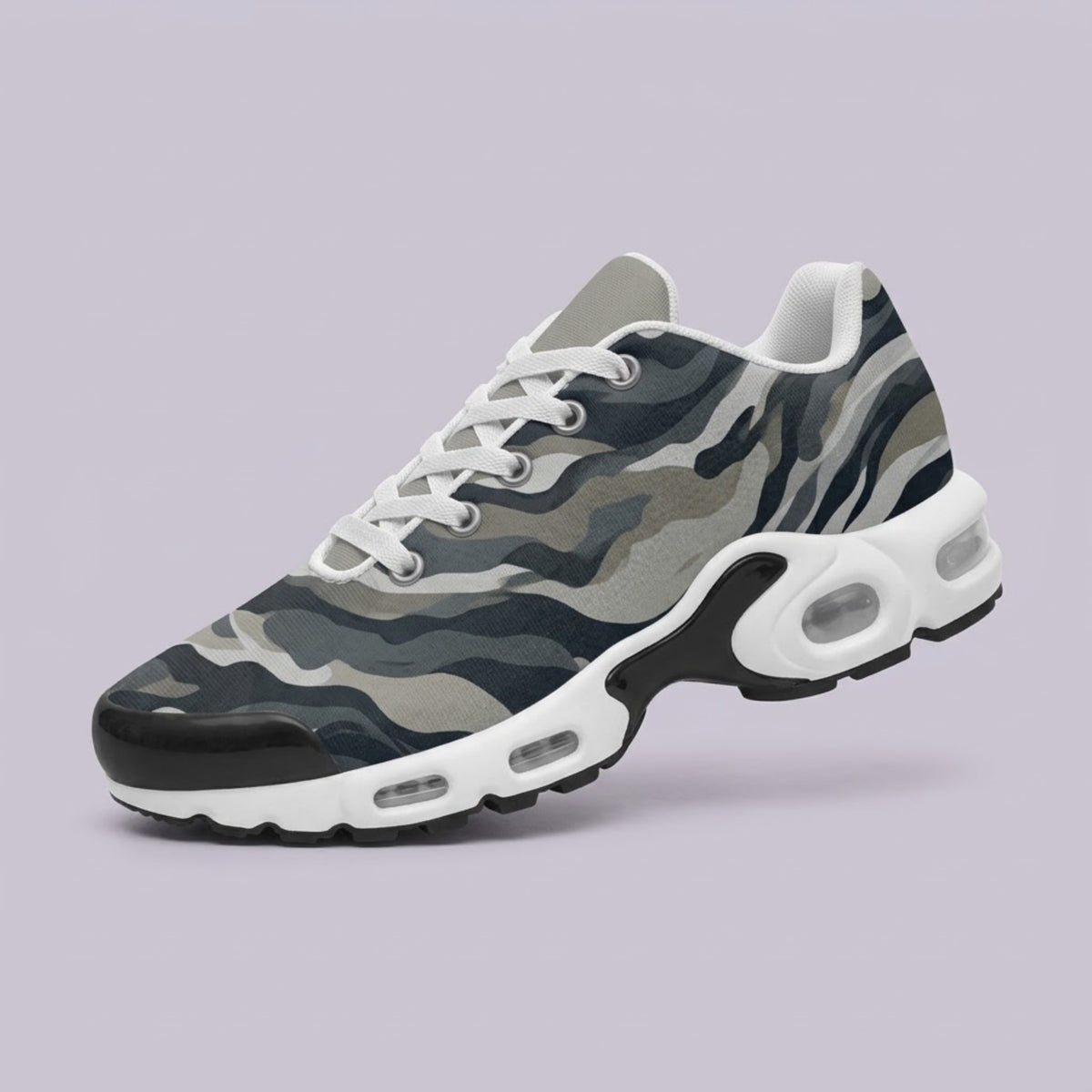Zapatillas de hombre de malla de punto en camuflaje gris con amortiguación EVA