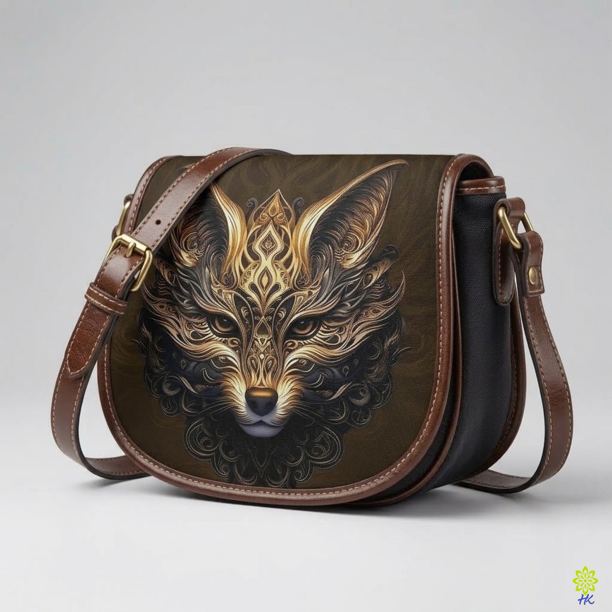 Borsa a Tracolla Volpe Ornamentale in Ecopelle e Tela