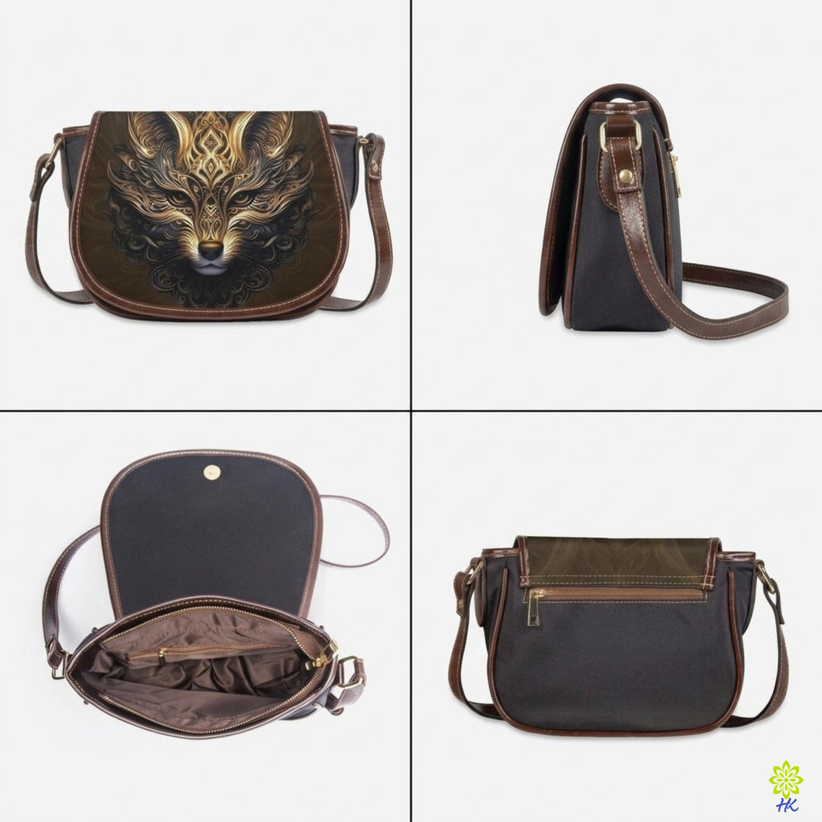 Borsa a Tracolla Volpe Ornamentale in Ecopelle e Tela