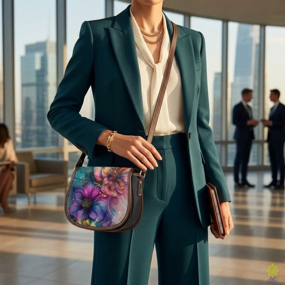 Botanical Floral PU Leather & Canvas Crossbody Bag