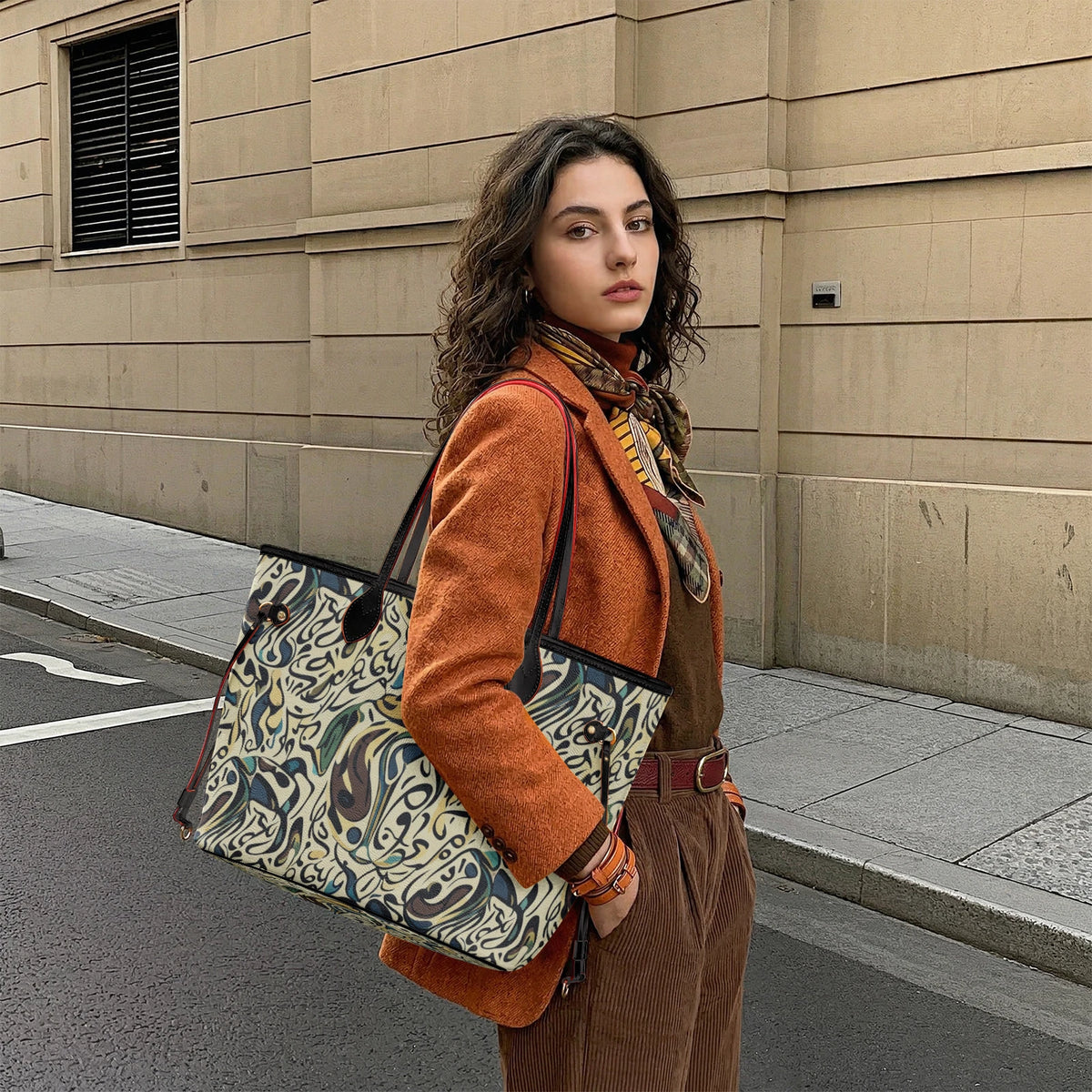 Faux leather shopper op een autostoel met een tijdschrift dat uit het interieur steekt