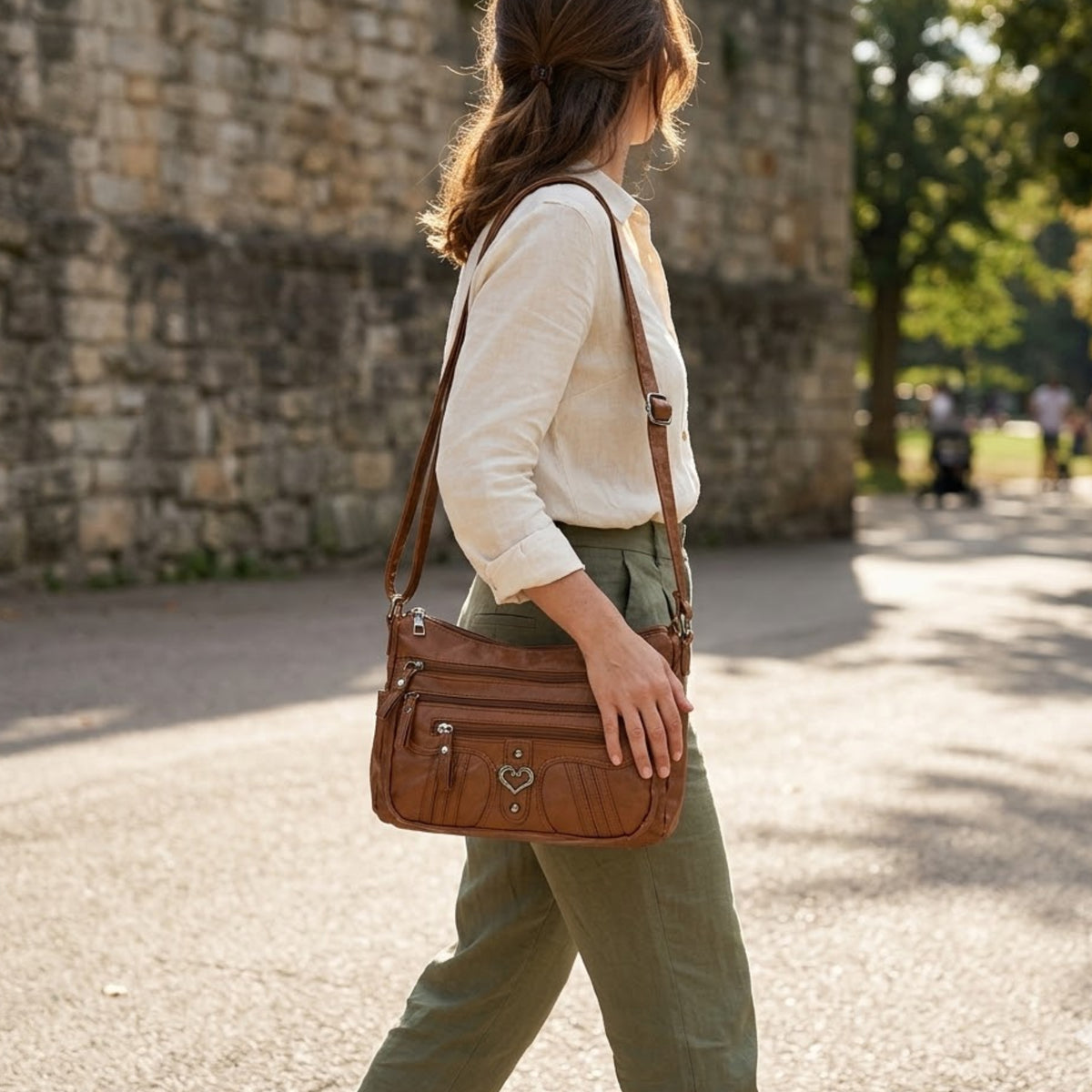 Multi-Pocket-Umhängetasche für Damen, weiches PU-Kunstleder Crossbody