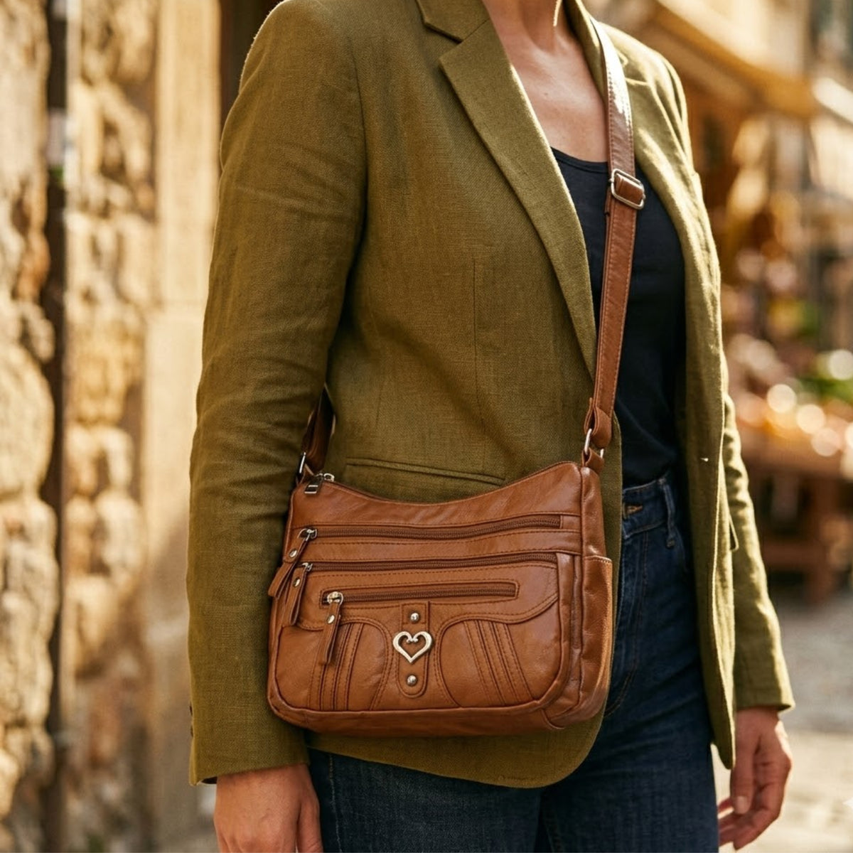 Multi-Pocket-Umhängetasche für Damen, weiches PU-Kunstleder Crossbody