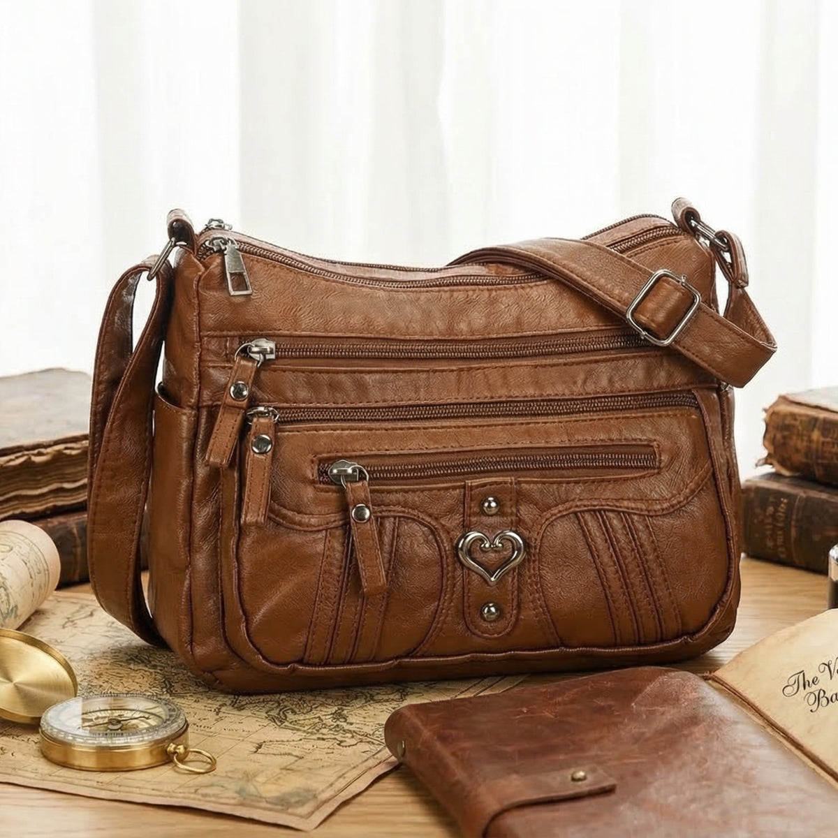 Multi-Pocket-Umhängetasche für Damen, weiches PU-Kunstleder Crossbody