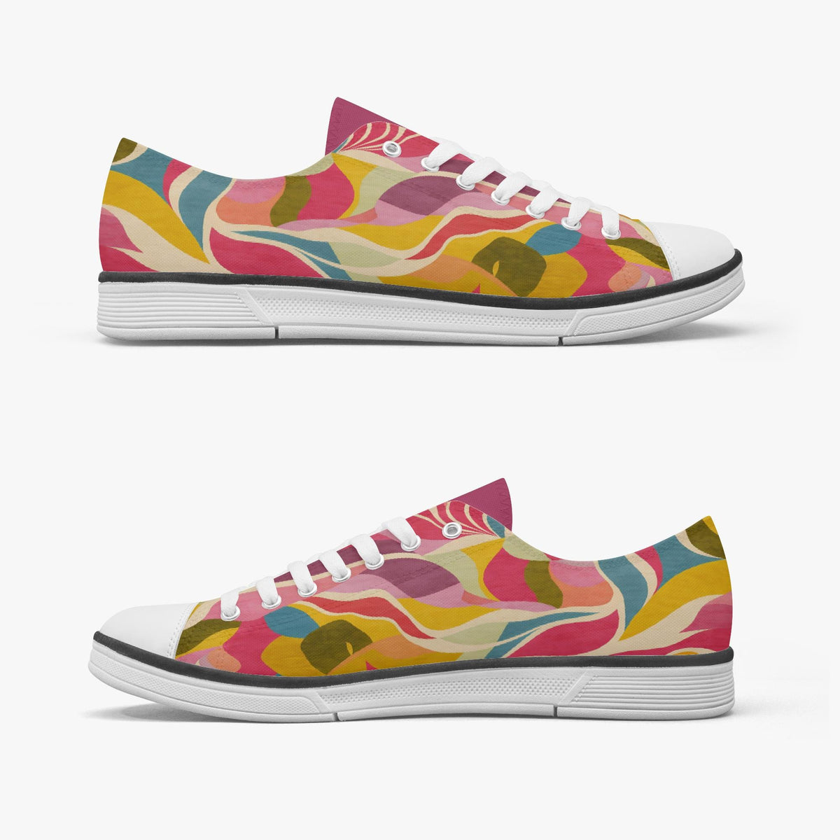Colorful Abstract Canvas Sneakers – Unisex Low Top Lace-Up Shoes