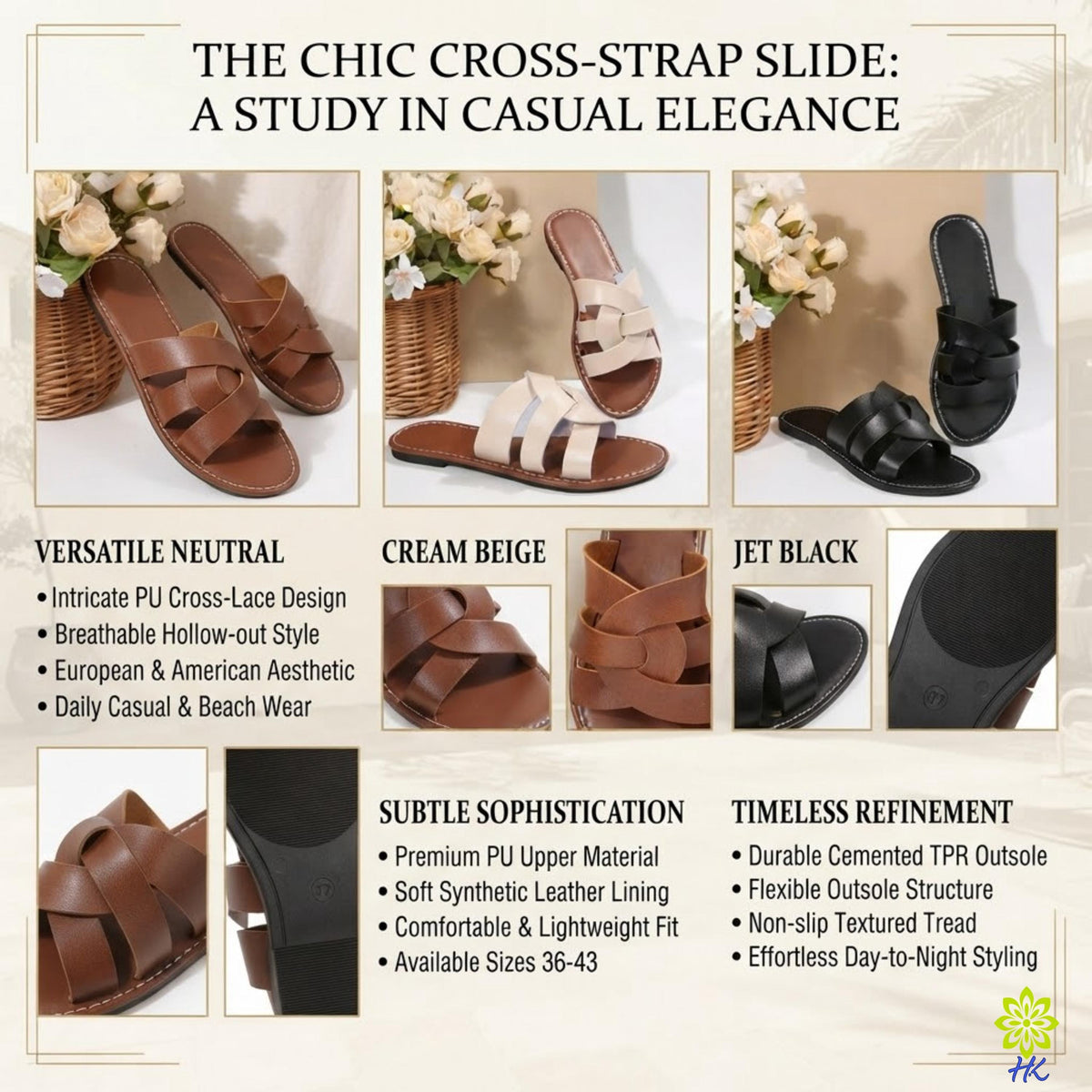 Geflochtene Slide-Sandalen für Damen, Kreuzriemen aus PU-Leder, offene Zehenpartie