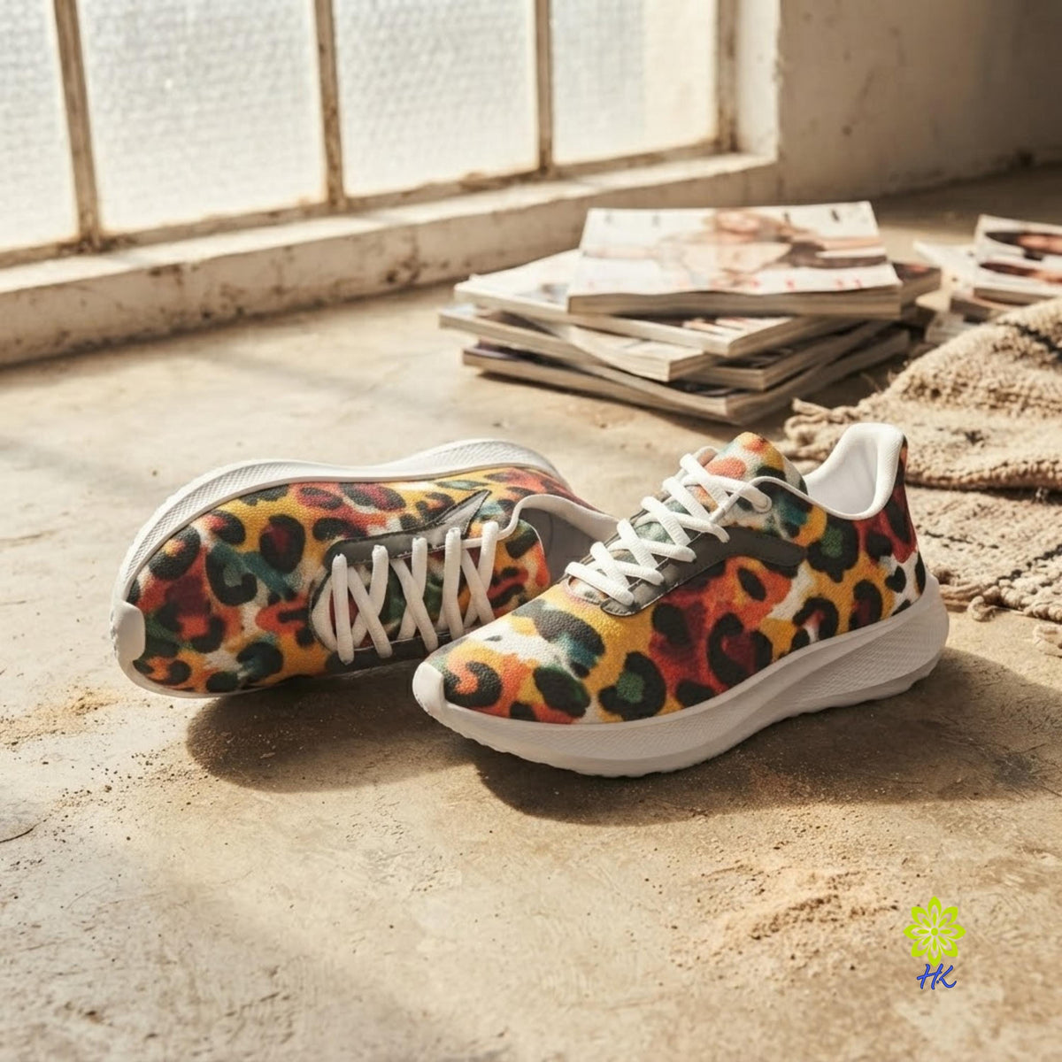 Leopardenmuster Sneaker, Unisex Multicolor Schnürschuhe Laufschuhe