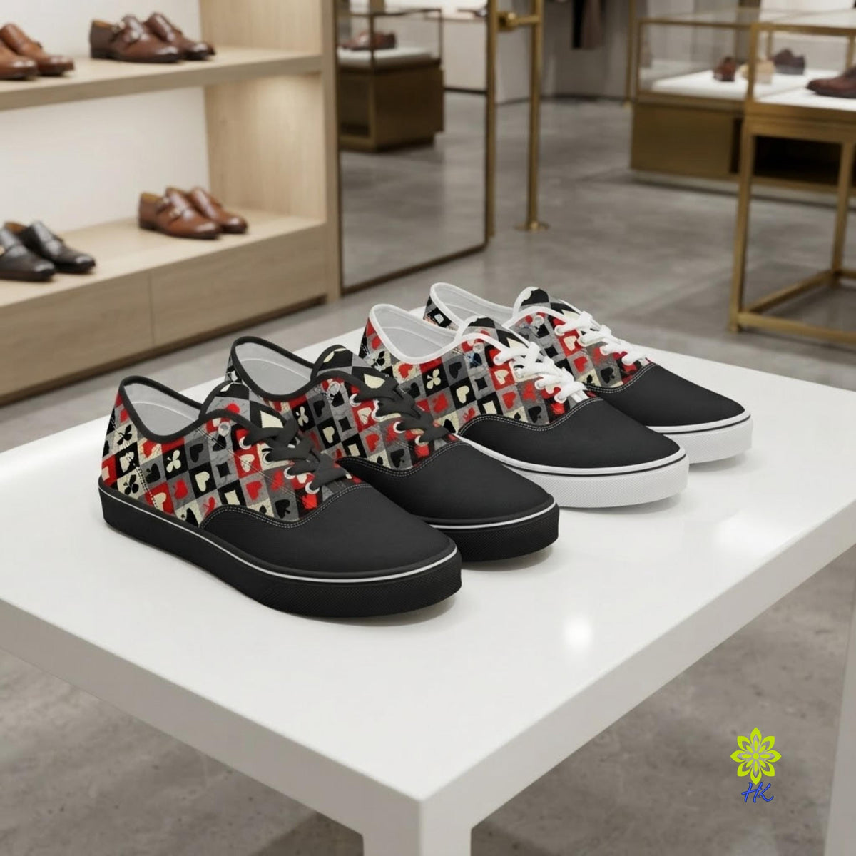 Playing Card Shoes - Unisex Low Top Skate Shoe with Card-Suit Print