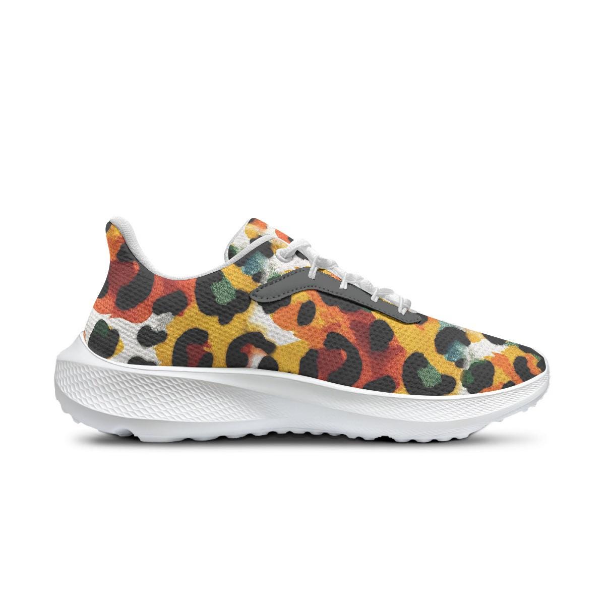 Leopardenmuster Sneaker, Unisex Multicolor Schnürschuhe Laufschuhe