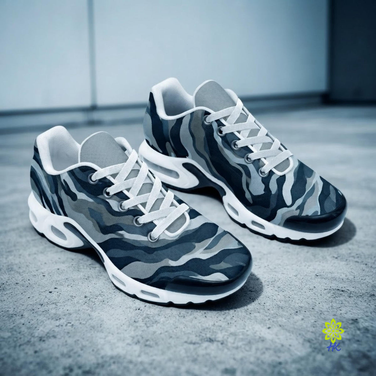 Zapatillas de hombre de malla de punto en camuflaje gris con amortiguación EVA