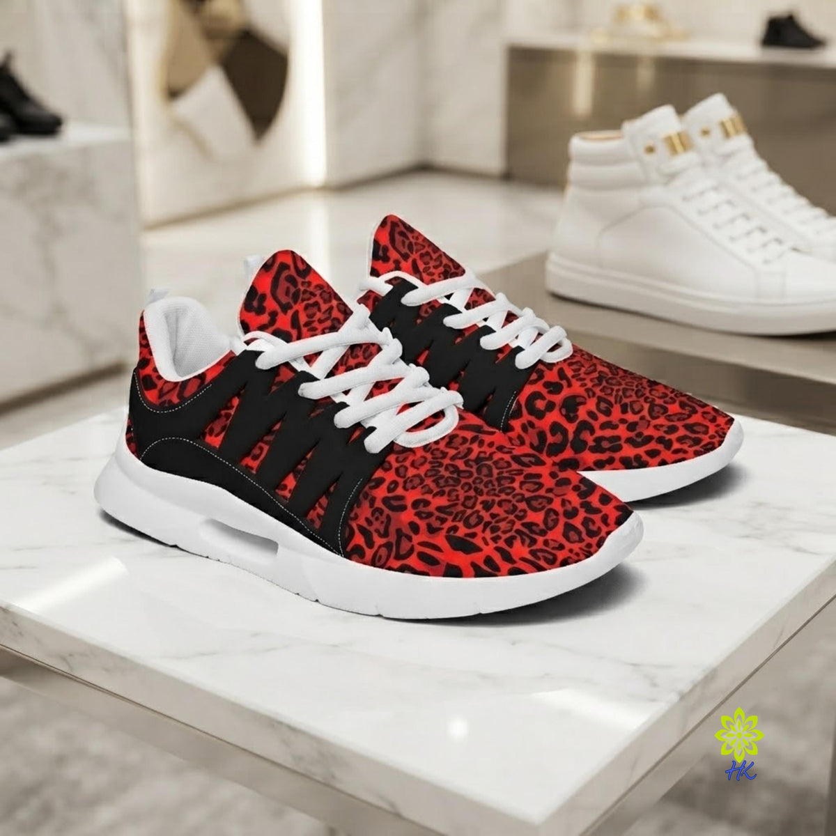 Red Leopard Print Athletic Sneakers – Unisex Chunky Running Style Shoes