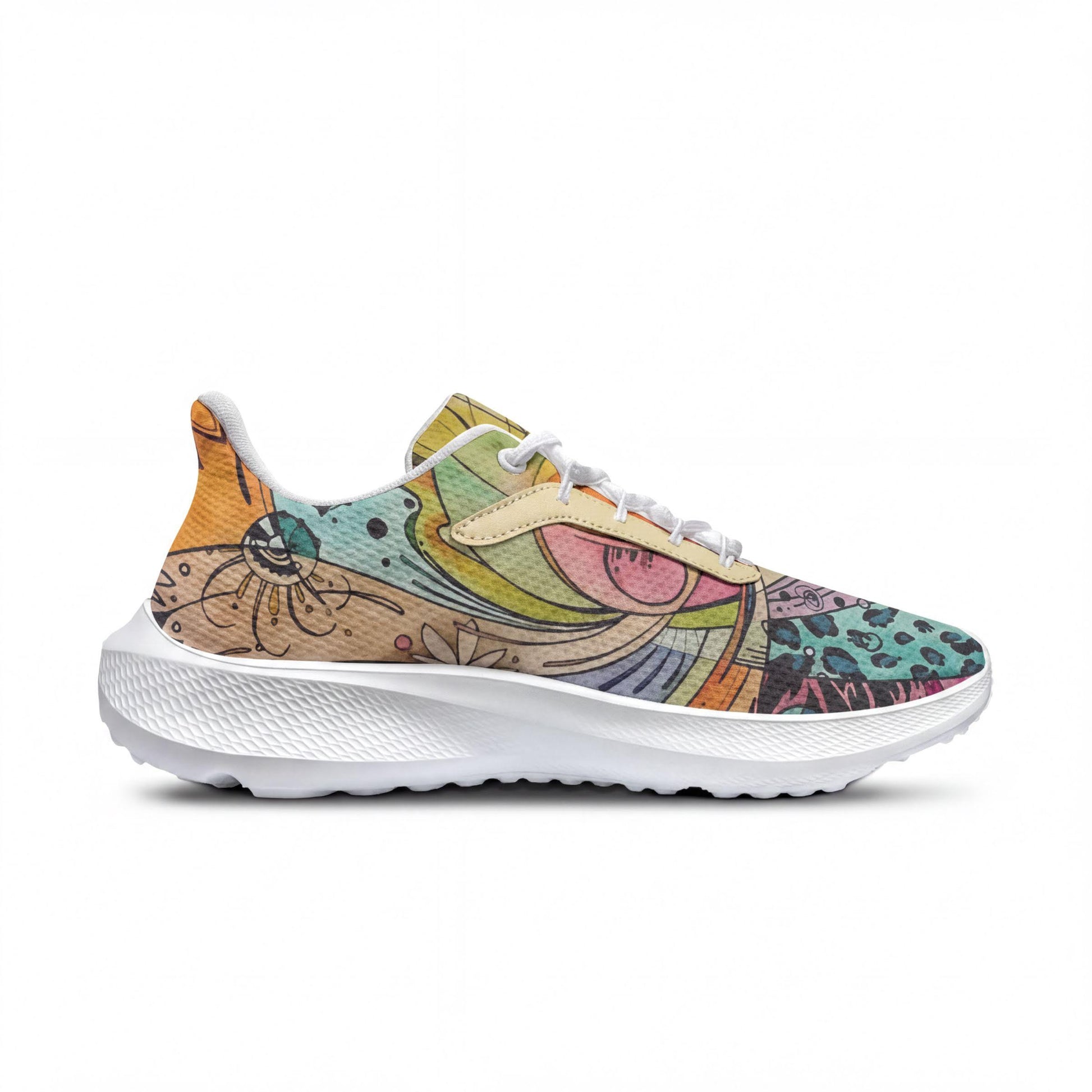 A colorful, patterned sneaker with a vibrant design on the side.