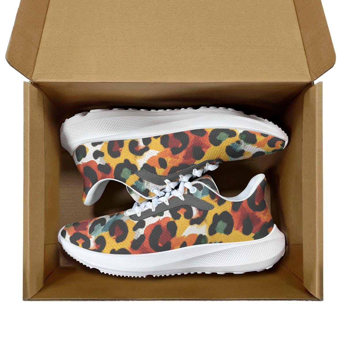 Leopardenmuster Sneaker, Unisex Multicolor Schnürschuhe Laufschuhe