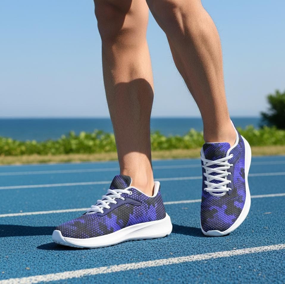 Blue Pixel Camo Unisex Low-Top Running Sneakers