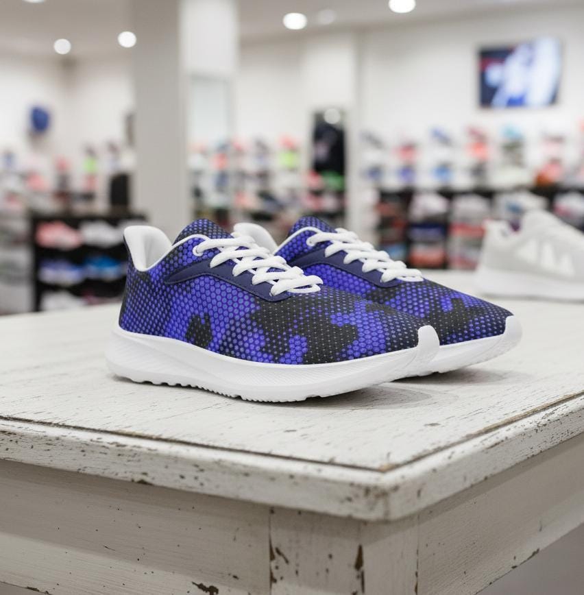 Blue Pixel Camo Unisex Low-Top Running Sneakers